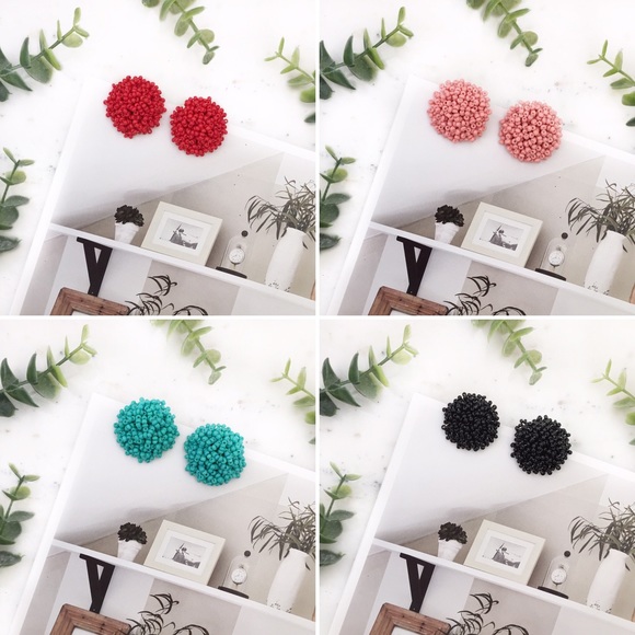 "Clémence" Earrings || Aqua Green Beaded Statement - Picture 7 of 9